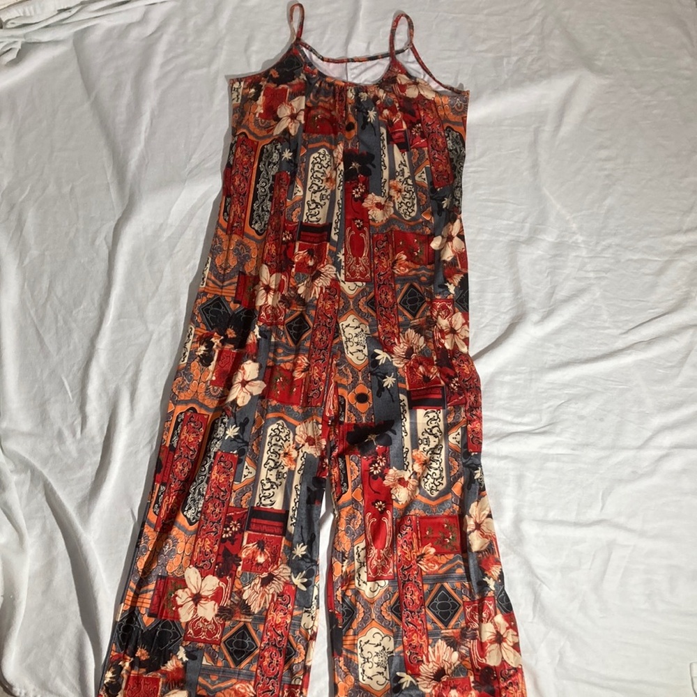 Red and Orange Floral Jumpsuit with Spaghetti Straps